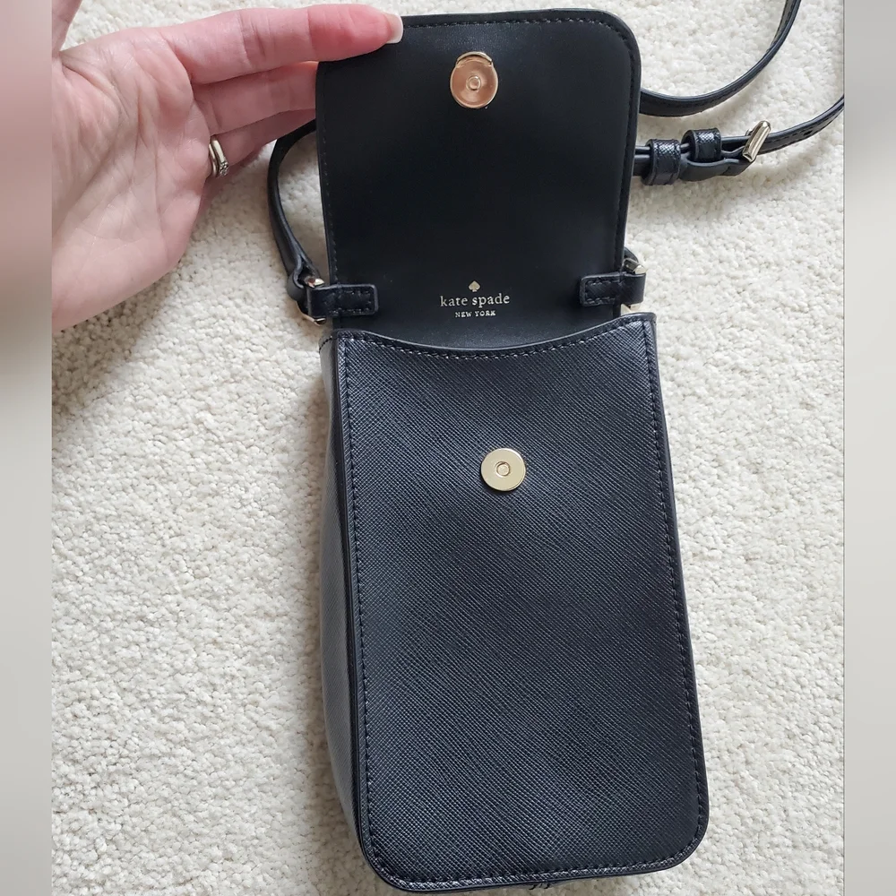 Kate Spade Staci North South Flap Phone Crossbody in Black Saffiano Leather